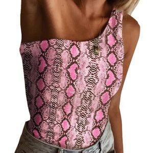 One Shoulder Snakeskin Bodysuit